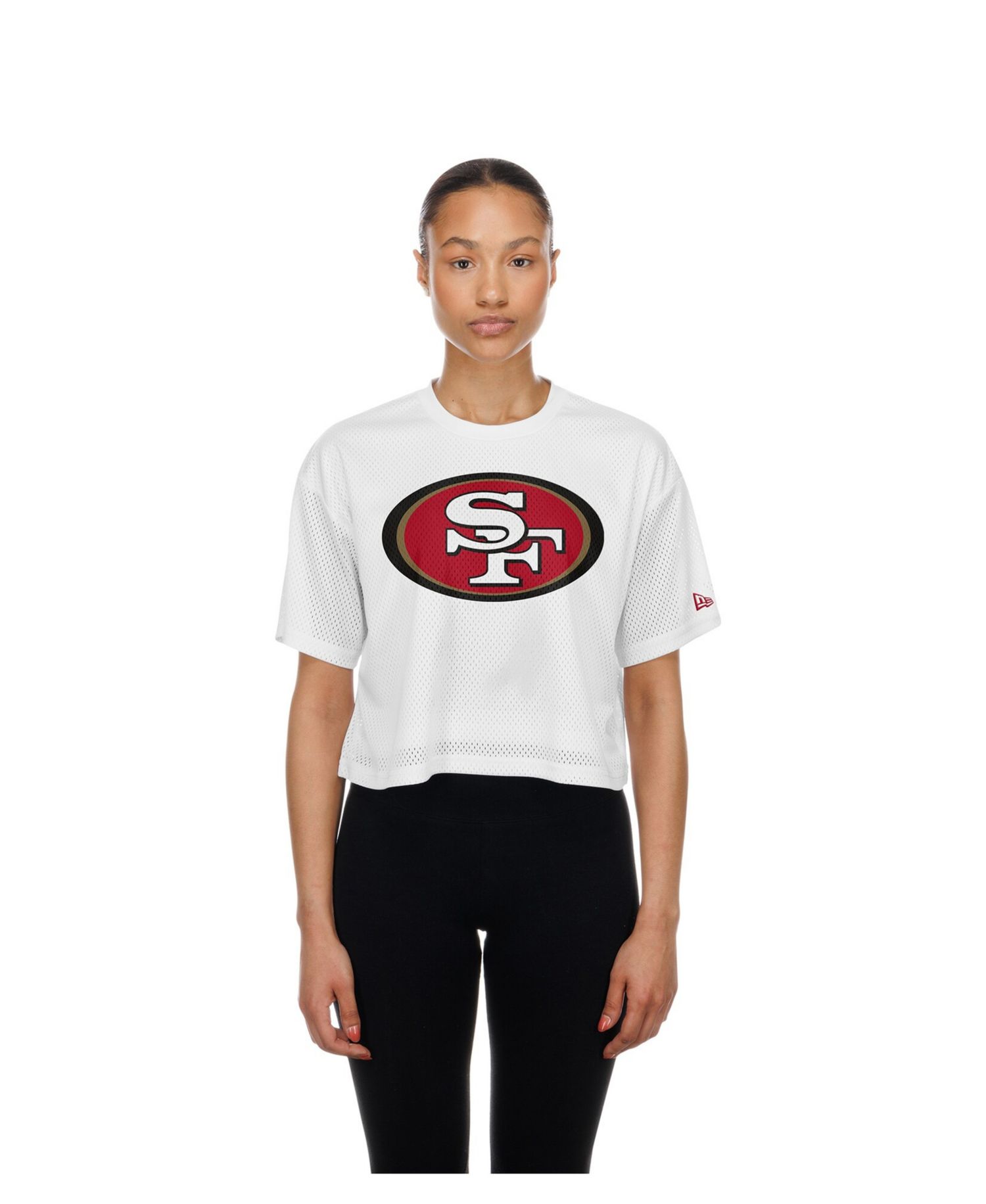 Women's White San Francisco 49ers Summer Mesh Cropped Boxy T-Shirt