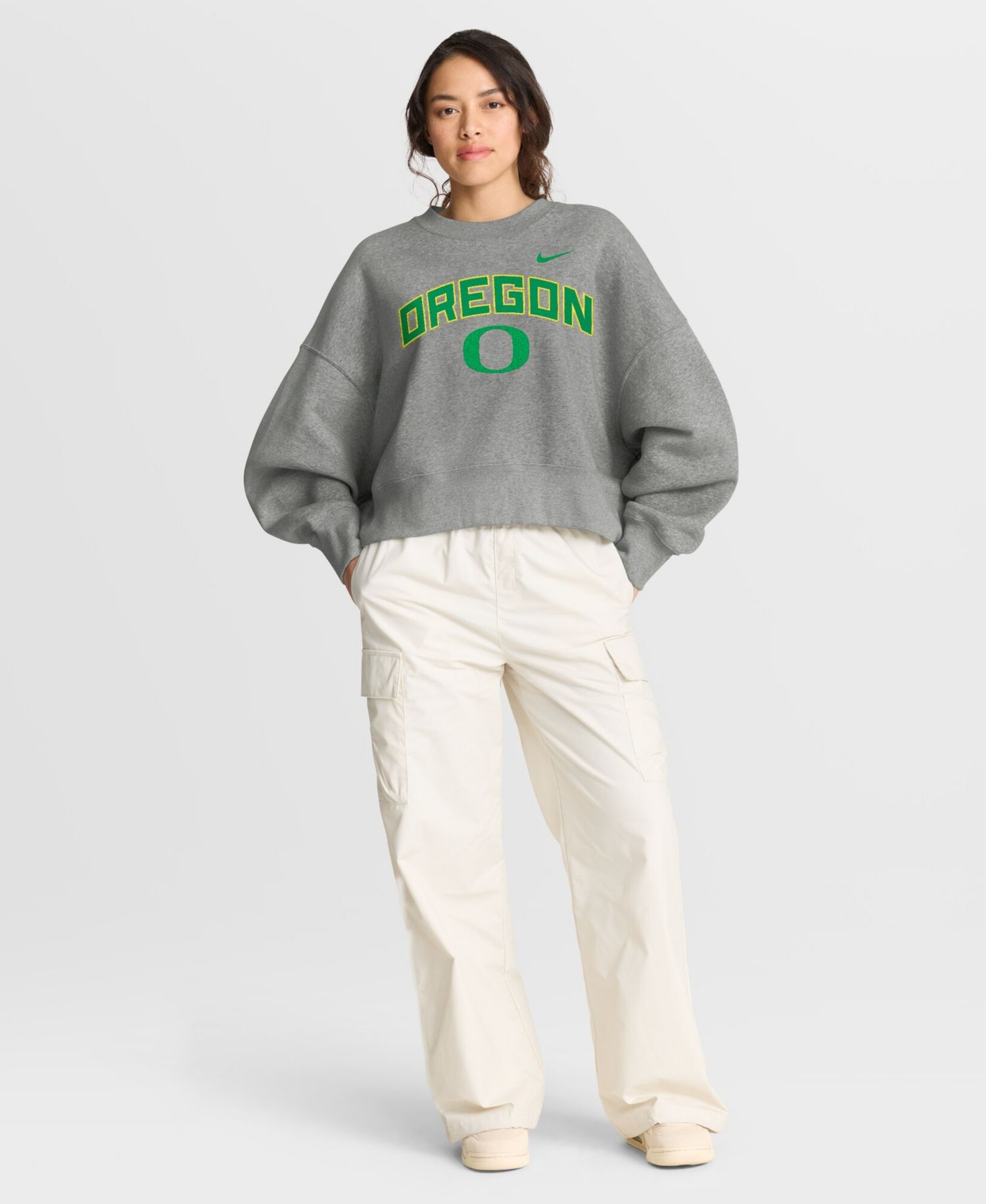 Women's Heather Gray Oregon Ducks Oversized Phoenix Arch Pullover Sweatshirt