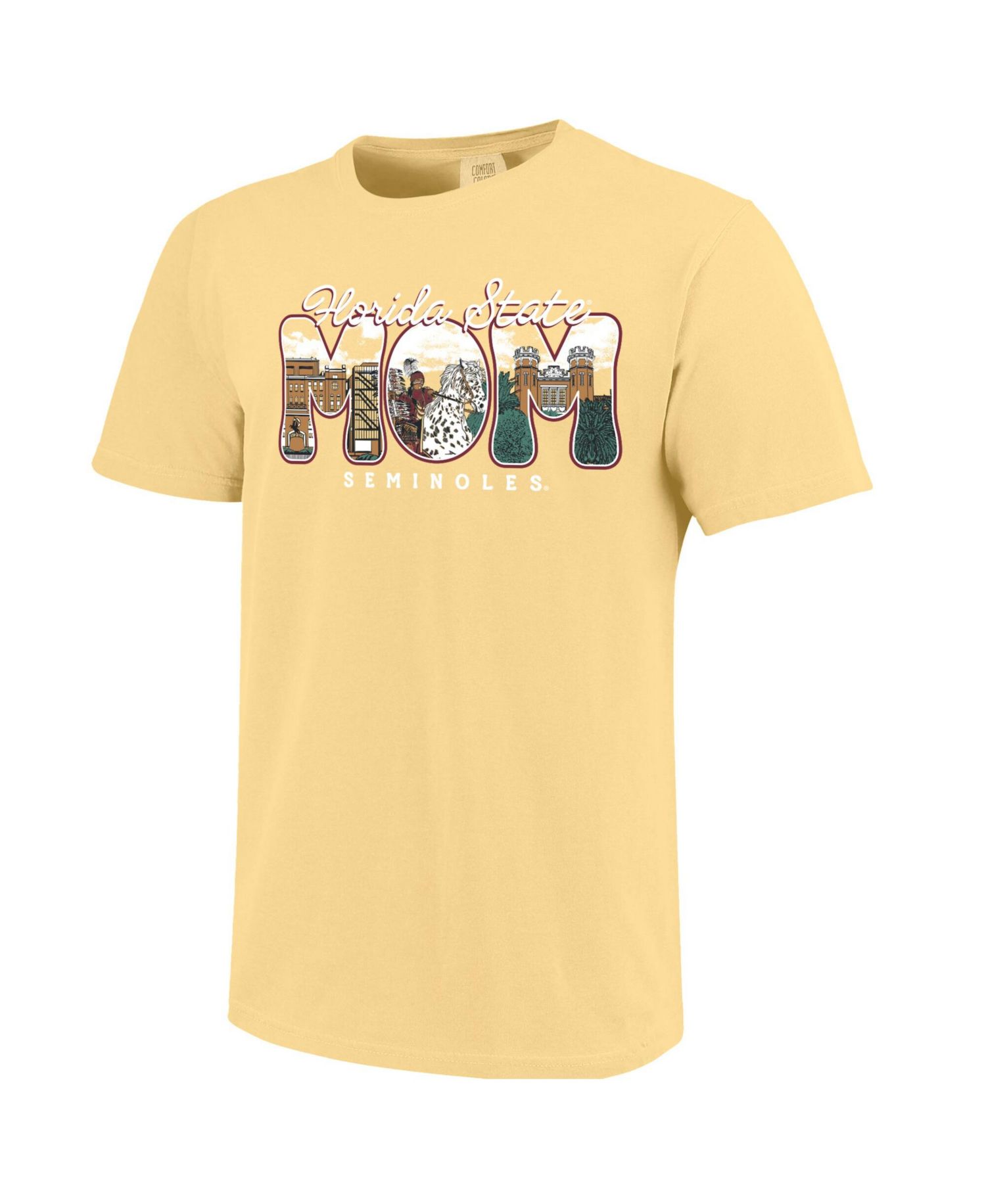 Women's Gold Florida State Seminoles Comfort Colors Campus Drawing Mom T-Shirt