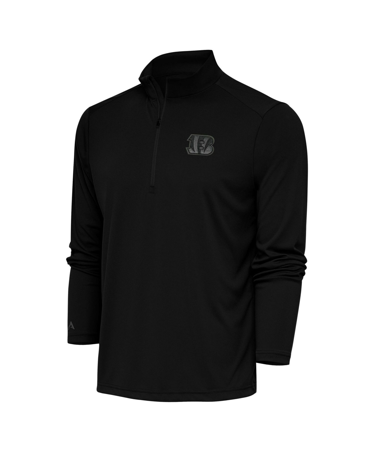 Men's Black Cincinnati Bengals Tonal Logo Tribute Quarter-Zip Pullover