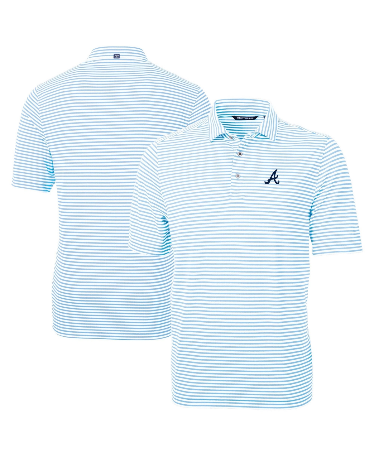 Cutter & Buck Men's Powder Blue Atlanta Braves Virtue Eco Pique Stripe Polo Shirt