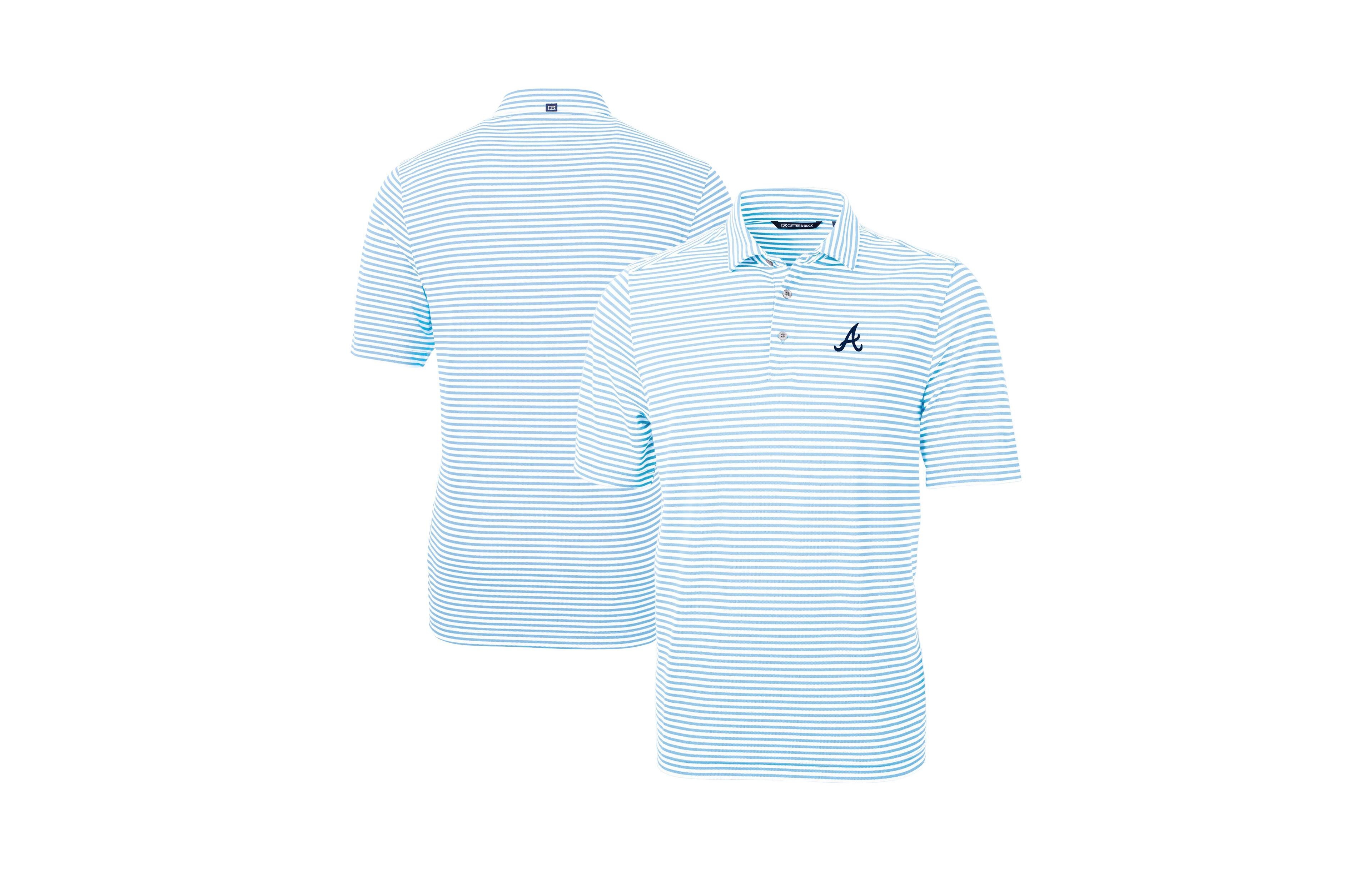Cutter & Buck Men's Powder Blue Atlanta Braves Virtue Eco Pique Stripe Polo Shirt