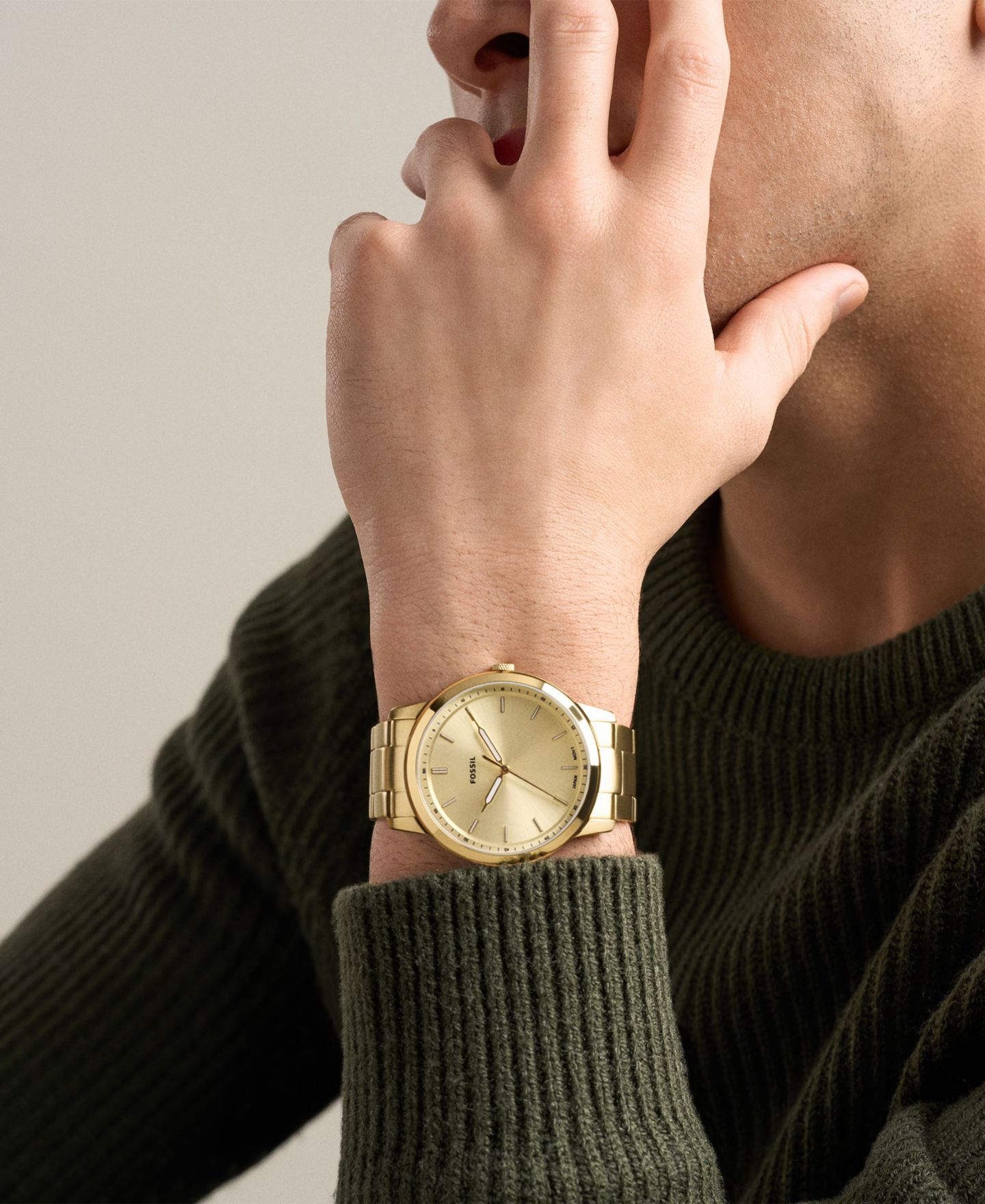 Мужские часы Fossil Minimalist Three-Hand Gold-Tone Stainless Steel Watch 44mm — фото 6