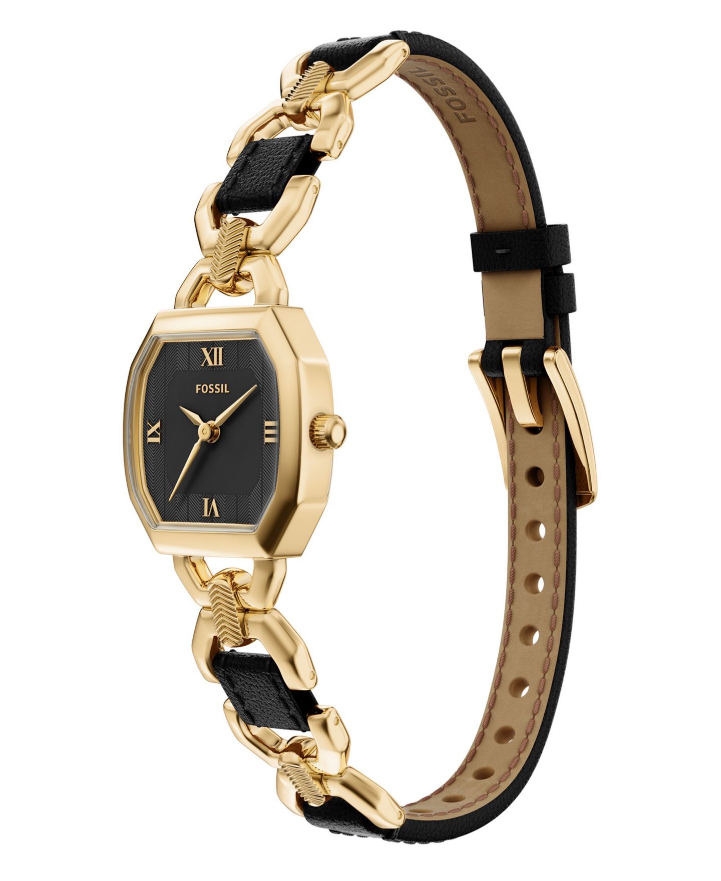 Женские часы Fossil Harlow Three-Hand Black Leather and Gold-Tone Stainless Steel Watch 22mm — фото 5