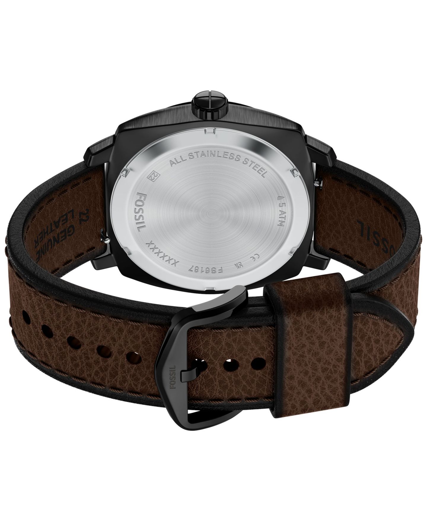 Мужские часы Fossil Machine Three-Hand Date Brown Leather Watch 41mm — фото 4