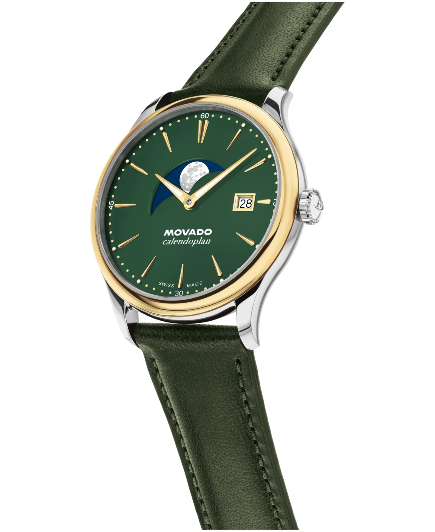 Мужские часы Movado Calendoplan Swiss Quartz Green Leather Watch 37mm — фото 2
