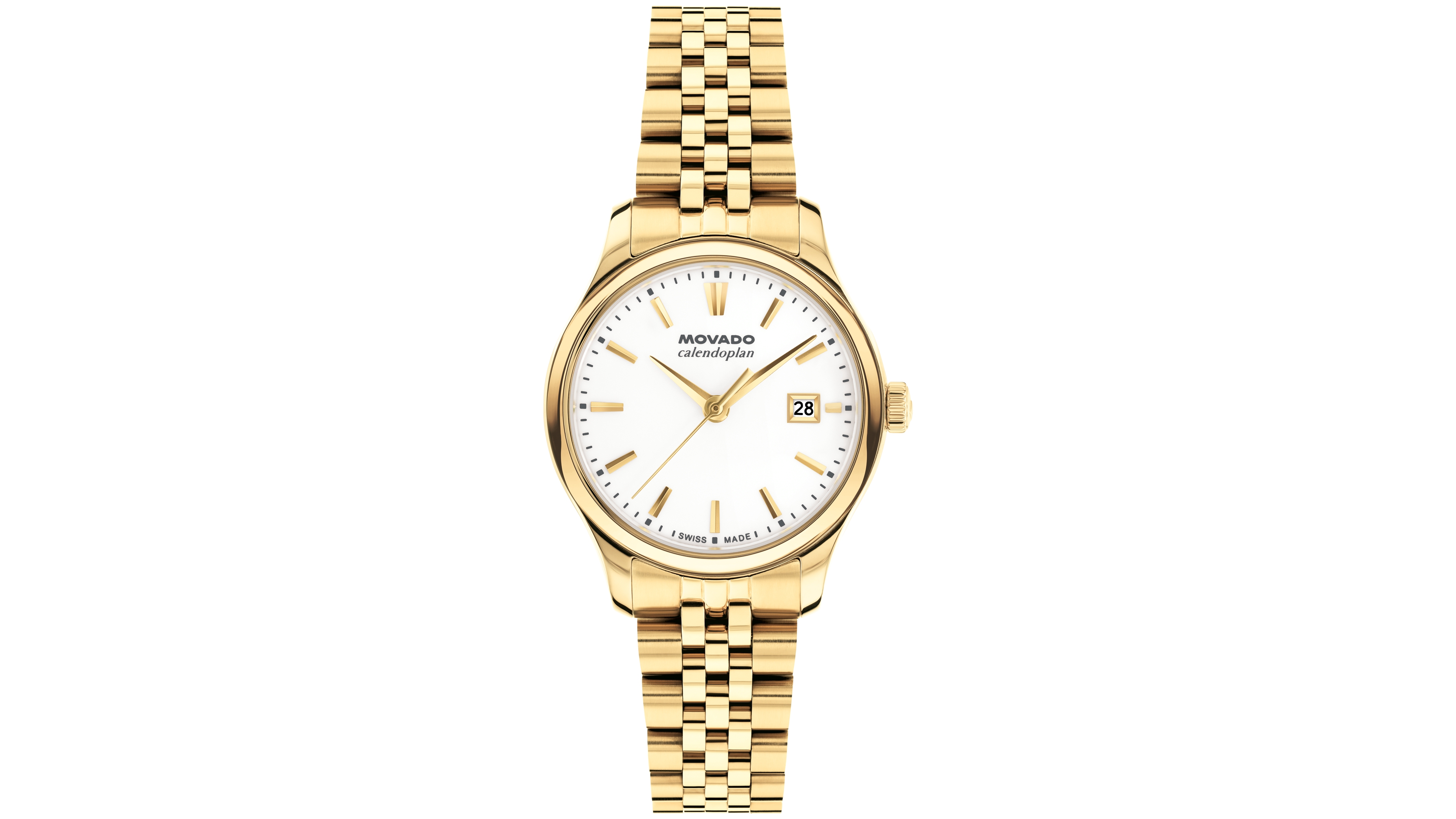 Movado Women's Calendoplan Swiss Quartz Ionic Plated Light Yellow Gold Steel Watch 27mm