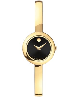 Women's Museum Bangle Round Swiss Quartz Light Yellow PVD Steel Watch 21.50mm