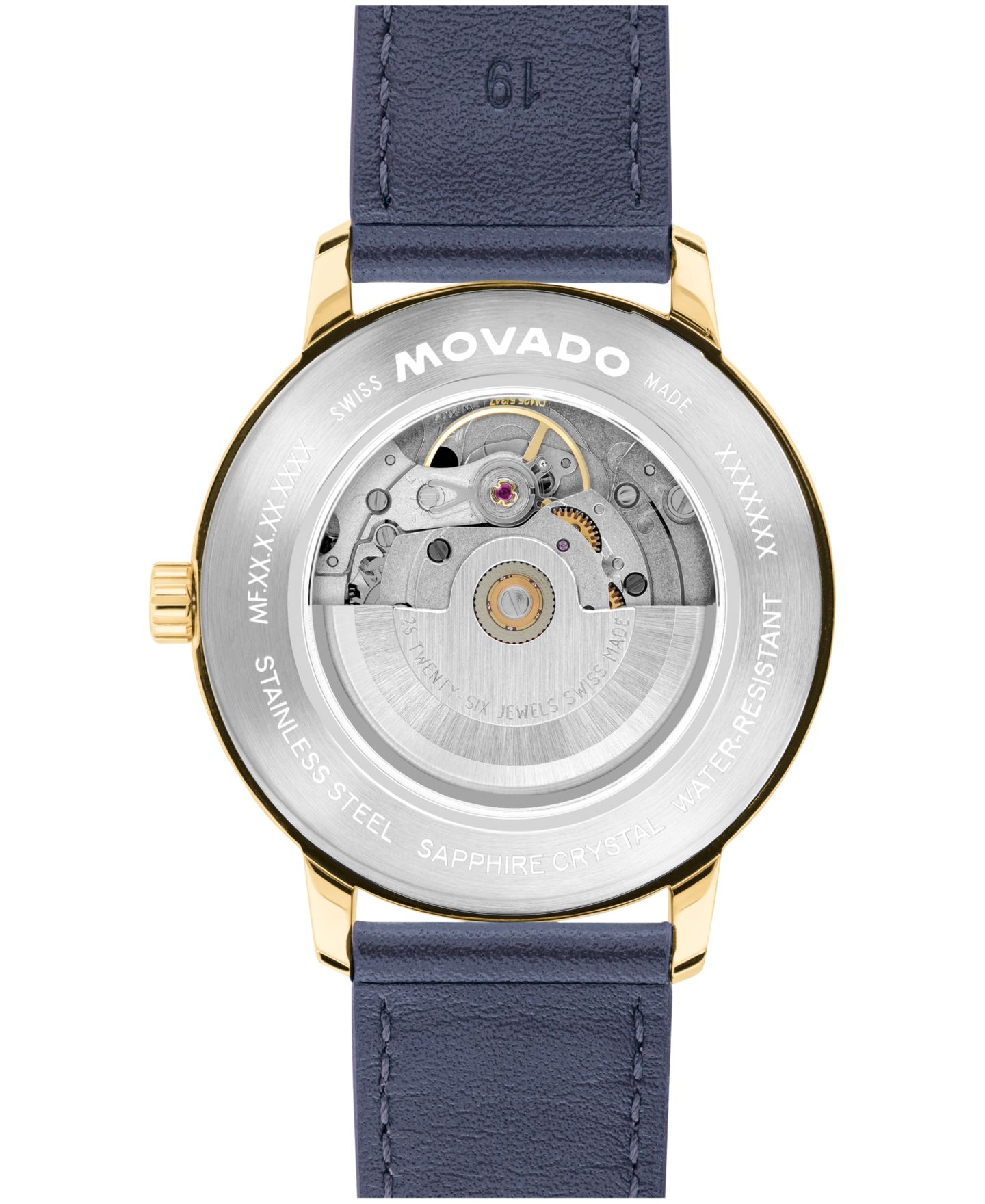 Мужские часы Movado Face Swiss Quartz Navy Leather Watch 39mm — фото 3