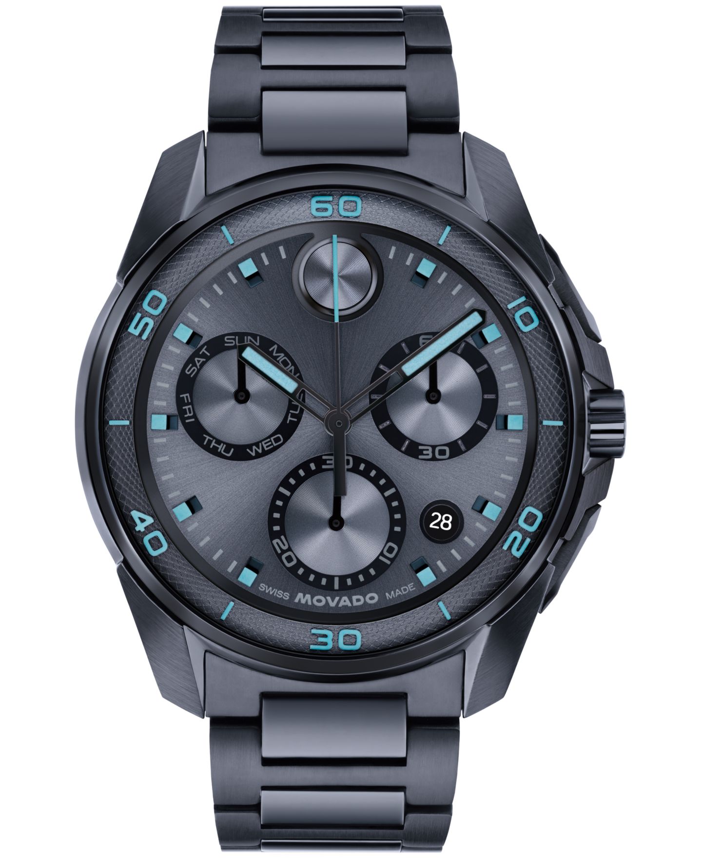 Мужские часы Movado Bold Verso S Swiss Quartz Chrono Ionic Plated Dark Blue Stainless Steel Watch 44mm — фото 1