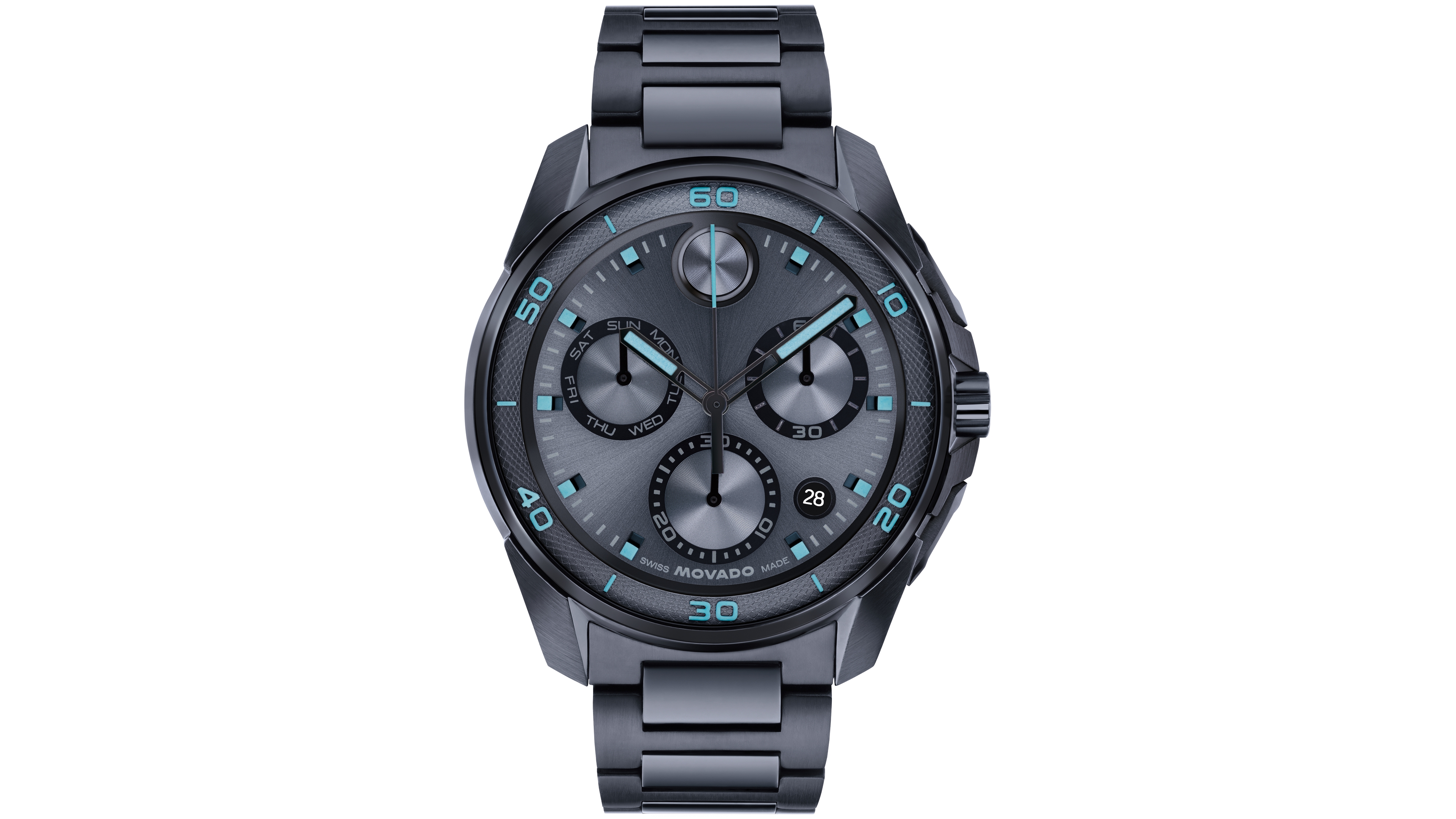 Movado Men's Bold Verso S Swiss Quartz Chrono Ionic Plated Dark Blue Stainless Steel Watch 44mm