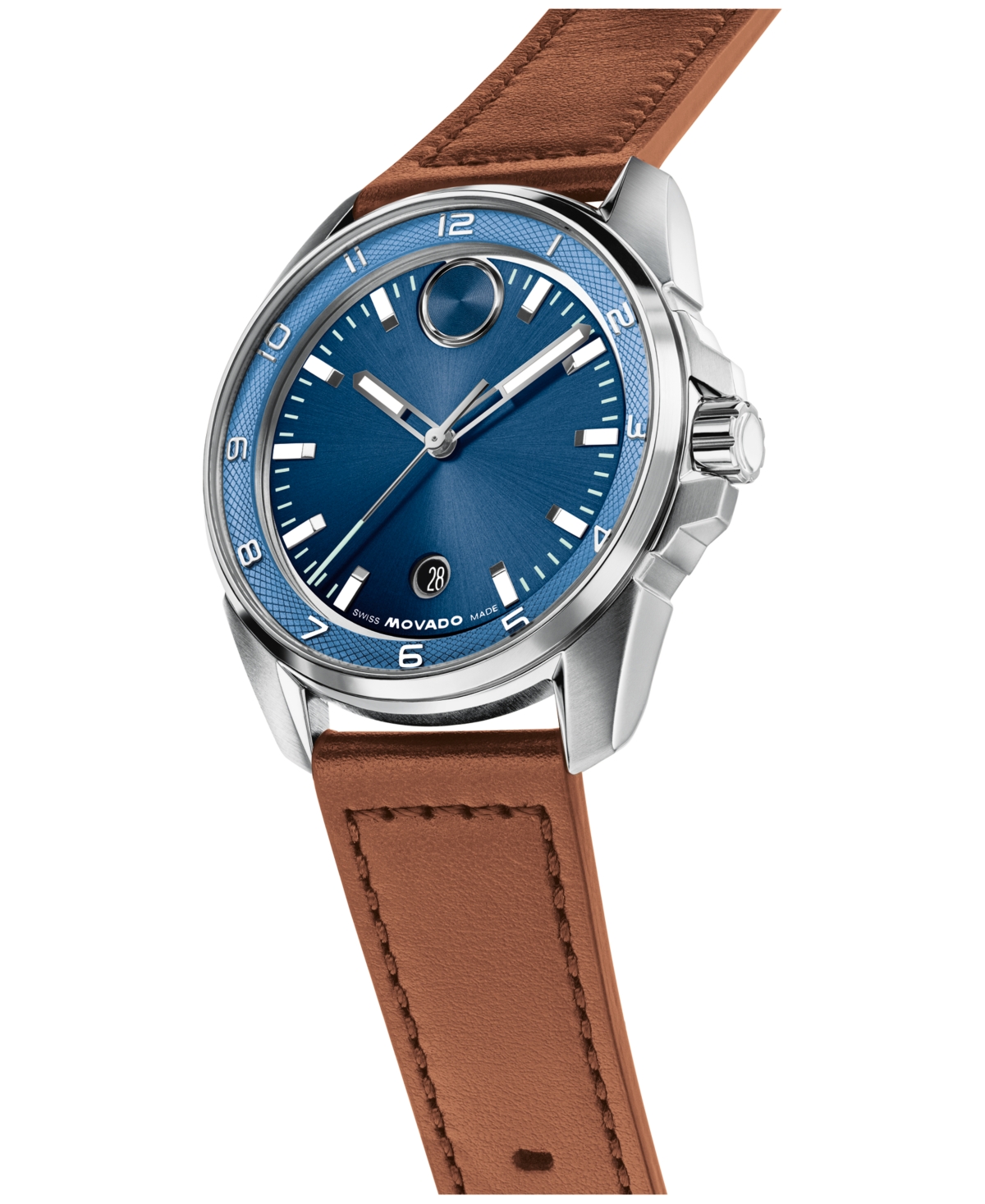 Movado Men's Bold Verso S Swiss Quartz Cognac Leather Watch 42mm