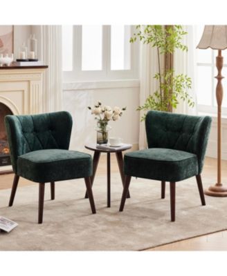 Mid-Century Modern Velvet Accent Chair in Linen, Ergonomic Wingback Design with Button Tufted Back