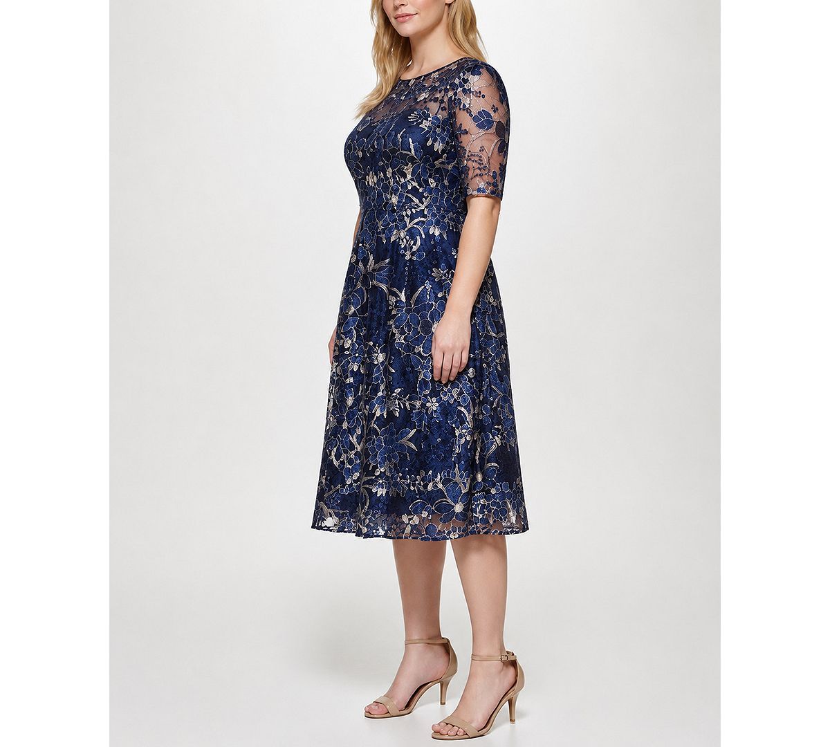 Eliza J Plus Size Embroidered Lace Boat Neck Midi Dress view 2 — MAYCSS fashion products