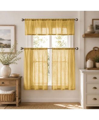 Brandi Complete 3 Piece Rod Pocket Sheer Cafe Kitchen Curtain Tier And Valance Set
