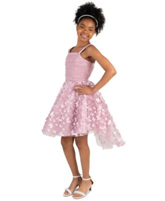 Girls' 7-16 Ruched Glitter Mesh Bodice Soutache High-Low Dress