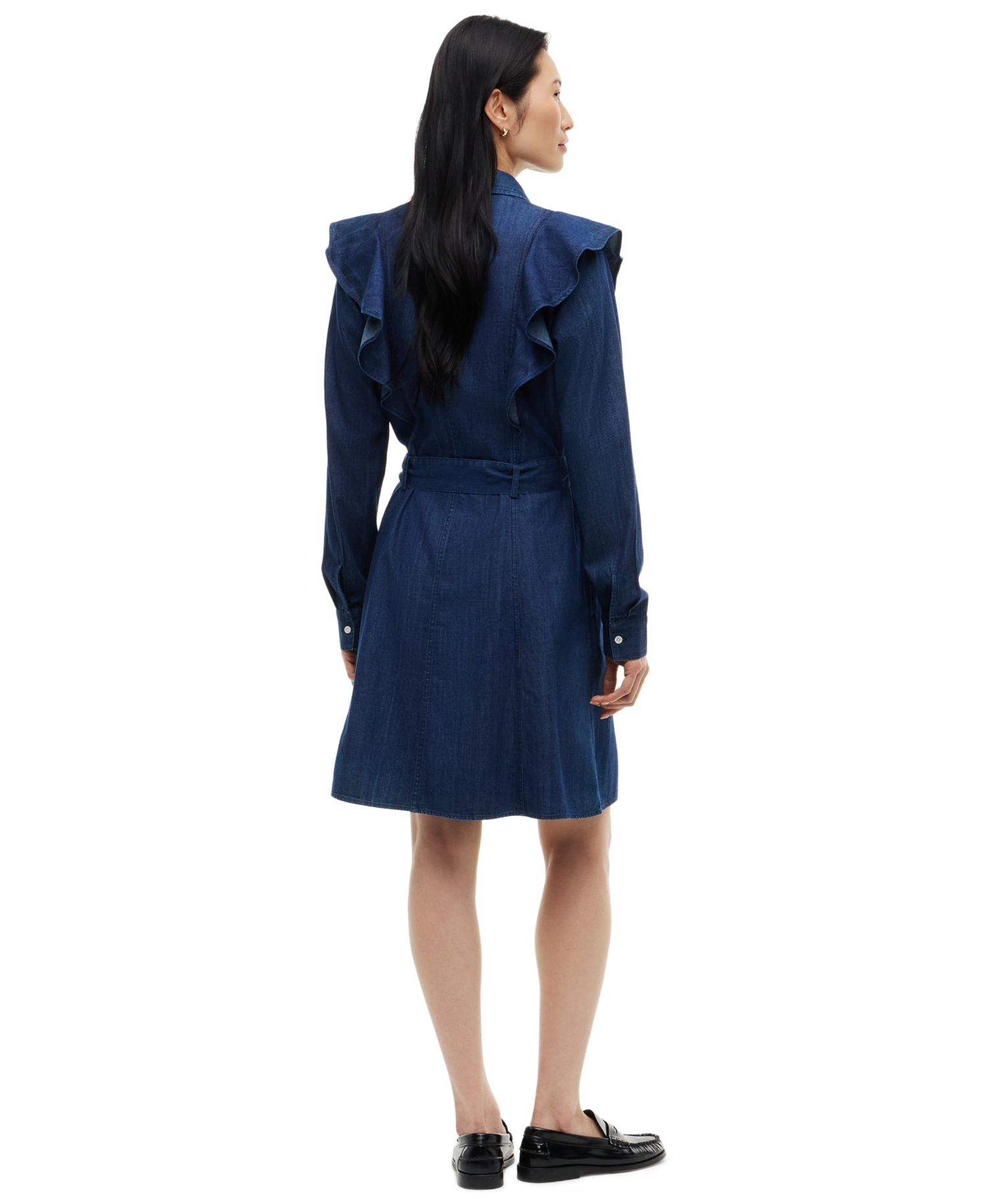 Women's Denim Volant Polo Collar Dress