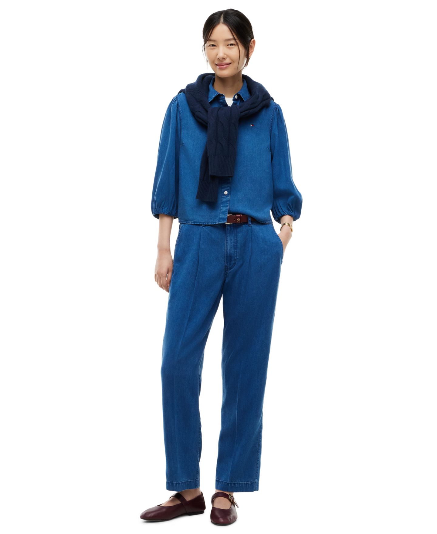 Женские брюки Tommy Hilfiger Chambray Tapered, цвет: Синий — фото 2