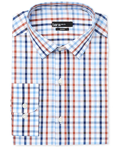 Bar III Men's Slim-Fit Rust Multi Color Check Dress Shirt, Only at Macy's