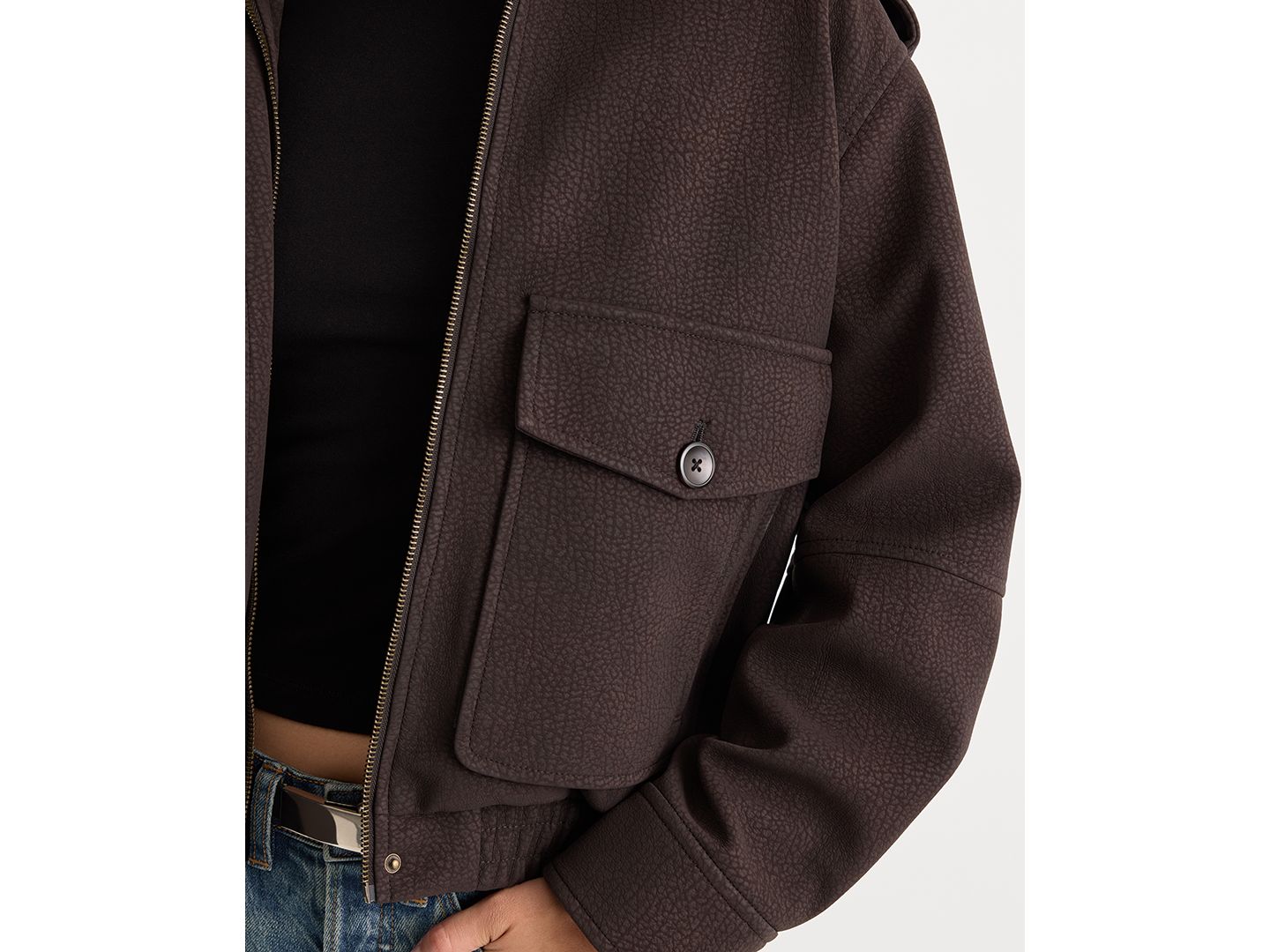 Женская куртка Good American Removable Faux Fur Collared, цвет: Тёмно-коричневый — фото 7