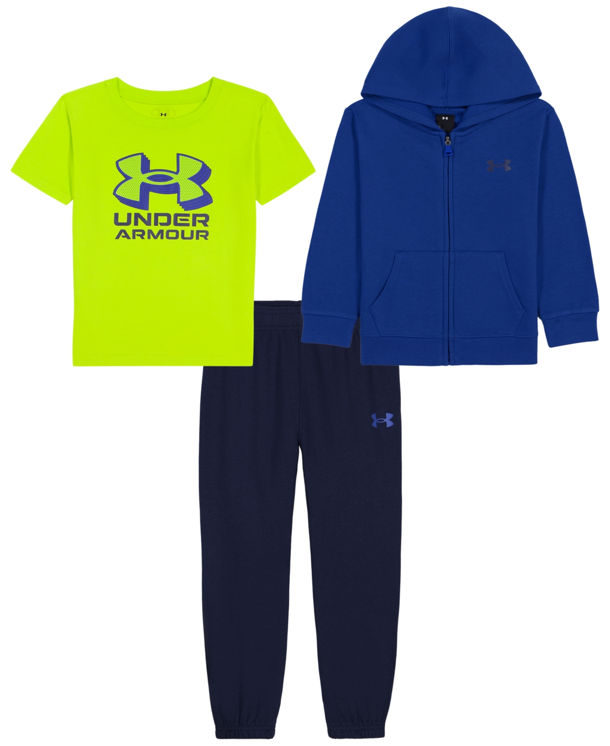 Under Armour Boys' 2T-7 Long-Sleeve Hoodie, T-Shirt and Pants, 3-Piece Set - Team Royal Blue/Green/Navy