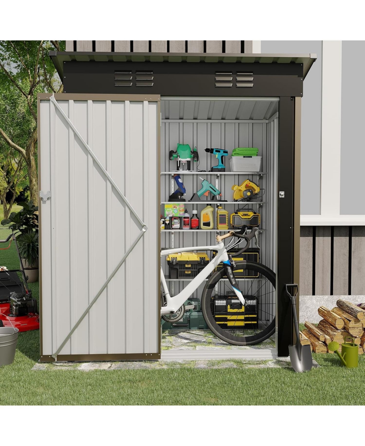gaomon 5x3 ft Outdoor Storage Shed, 67 Cu.ft Metal Tool Shed with Sloping Roof and Lockable Door, Compact Garden Shed for Backyard