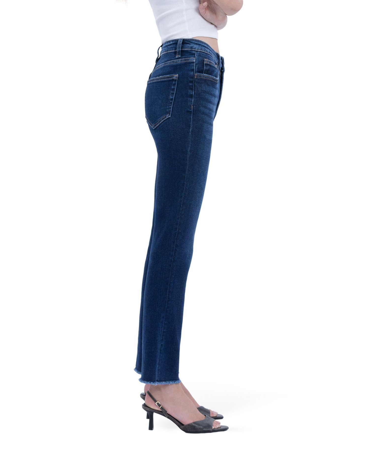 Women's Super High Rise Stretch Raw Hem Slim Straight Jeans