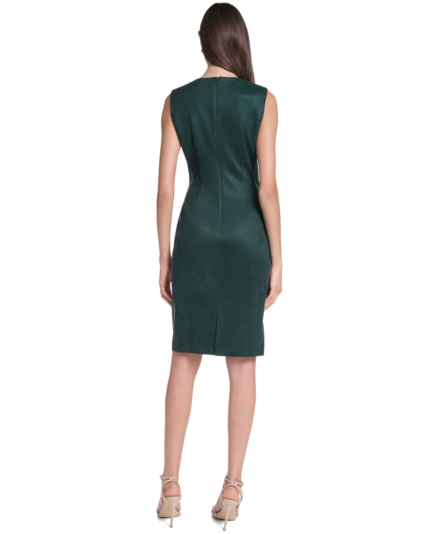 Women's Sleeveless Suede & Faux Leather Panel Sheath Dress