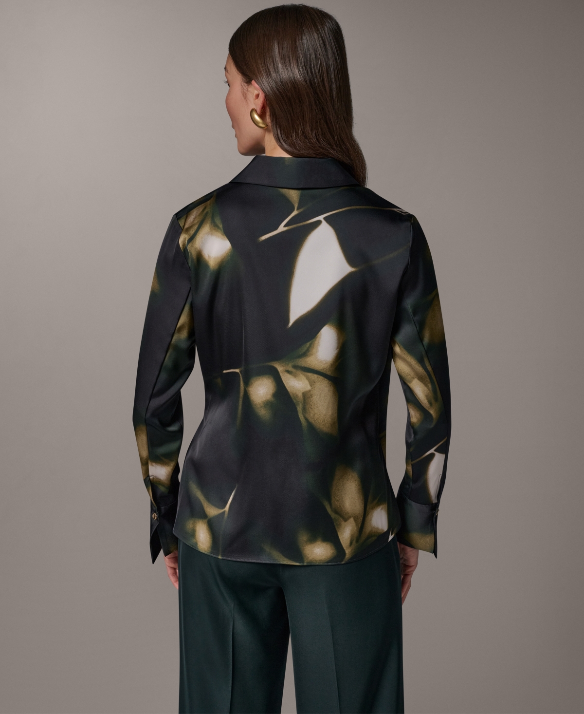 Donna Karan New York Women's Printed V-Neck Long-Sleeve Blouse