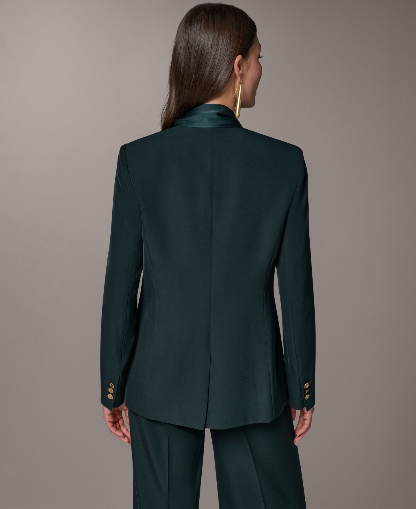 Женский пиджак Donna Karan New York Scarf Collar Blazer, цвет: Чёрный тёмно-зелёный — фото 7