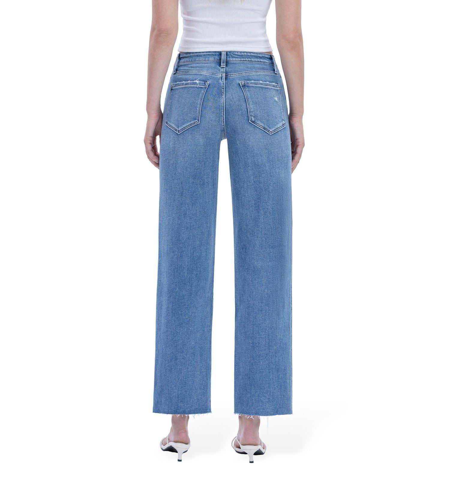 Women's High Rise Raw Hem Slim Wide Leg Jeans