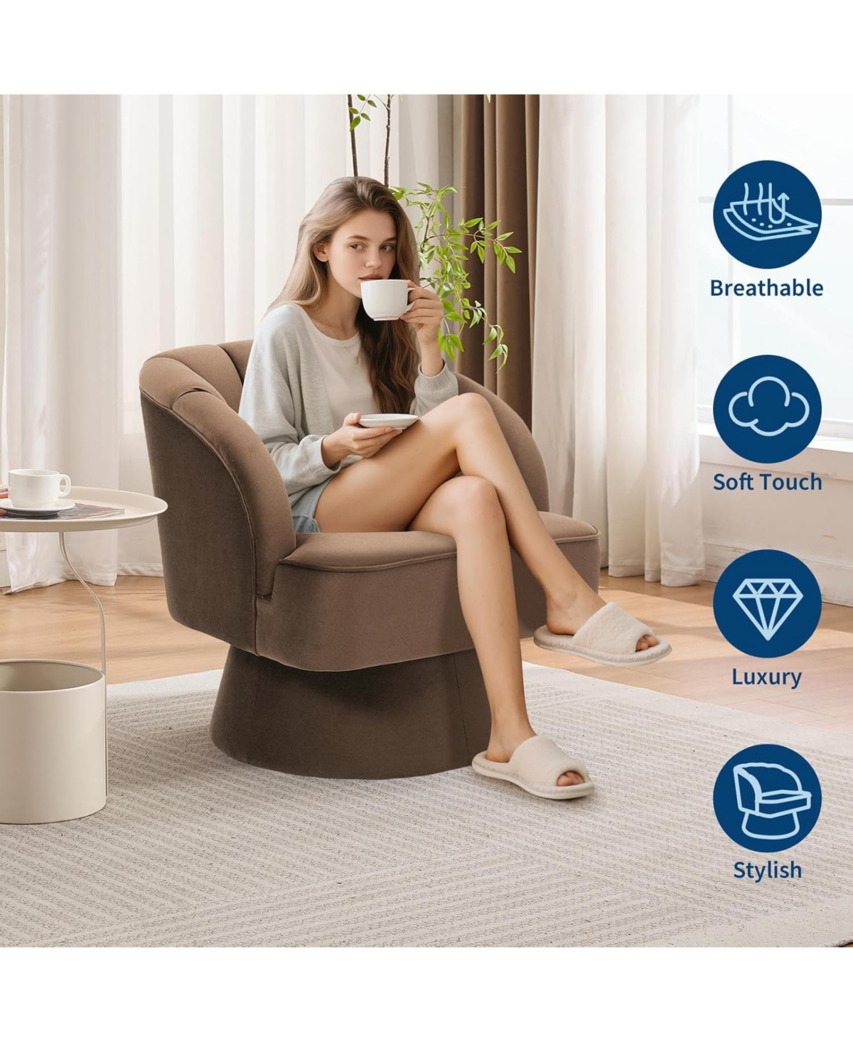 gaomon 2 Piece Velvet Mid Century 360degree(s) Swivel Barrel Accent Chair Set