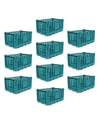 10PCS Stackable Collapsible Heavy Duty Plastic Storage Organizer Crate for Outdoor Office, Home, School, Camping, Green