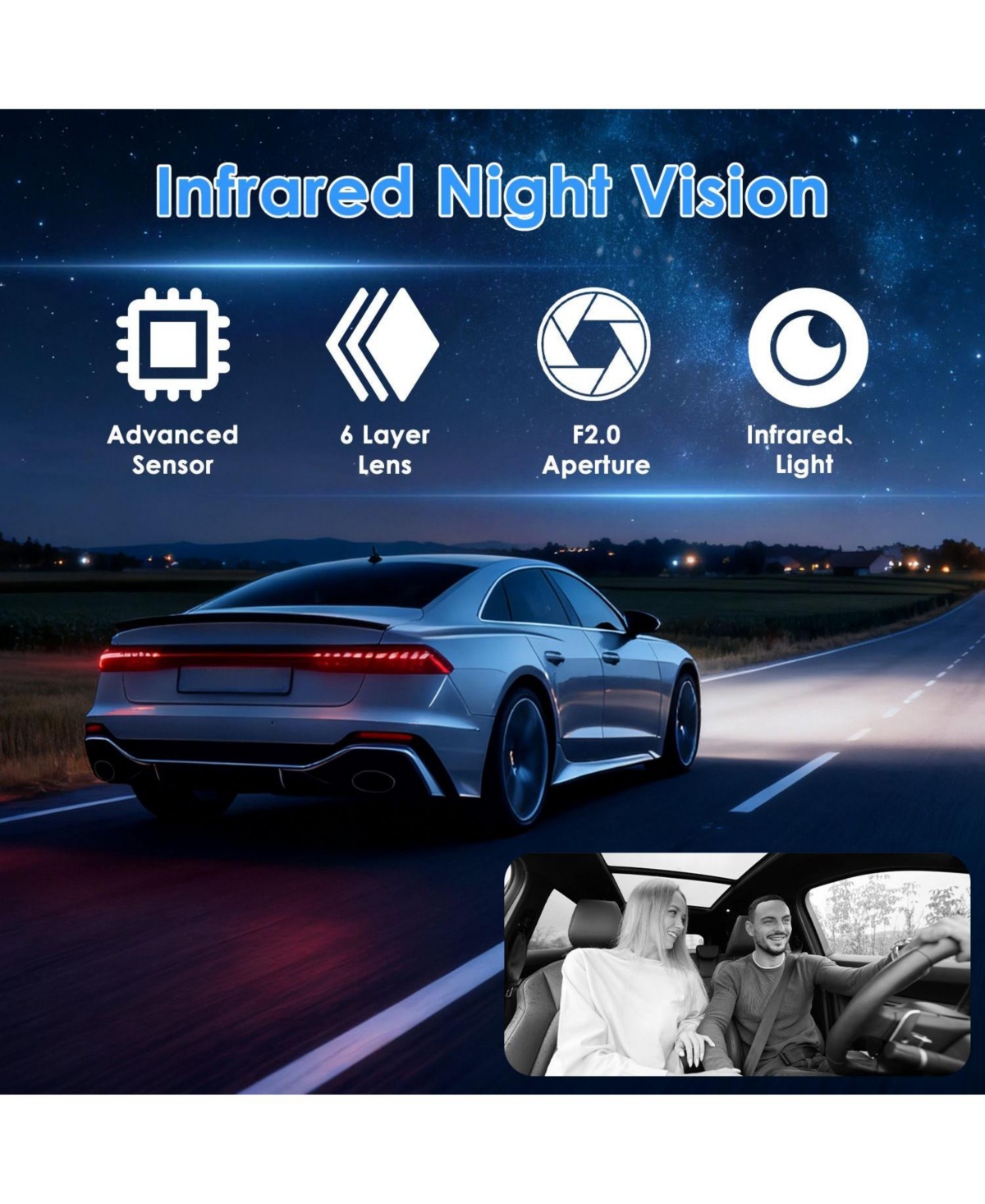 Neewer WiFi Fhd 1080P 3 Channel Car Dash Cam Front Rear Inside With 32G Mmc Card Motion Detection Loop Recording Infrared Night Vision