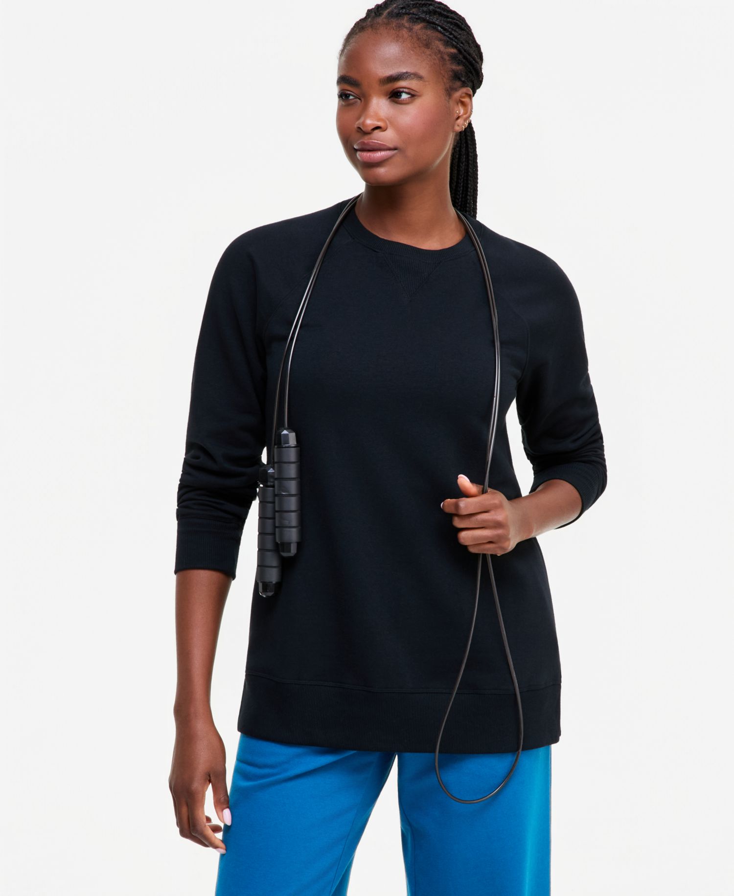 Women's Fleece Pullover Tunic Crewneck Long-Sleeve Sweater