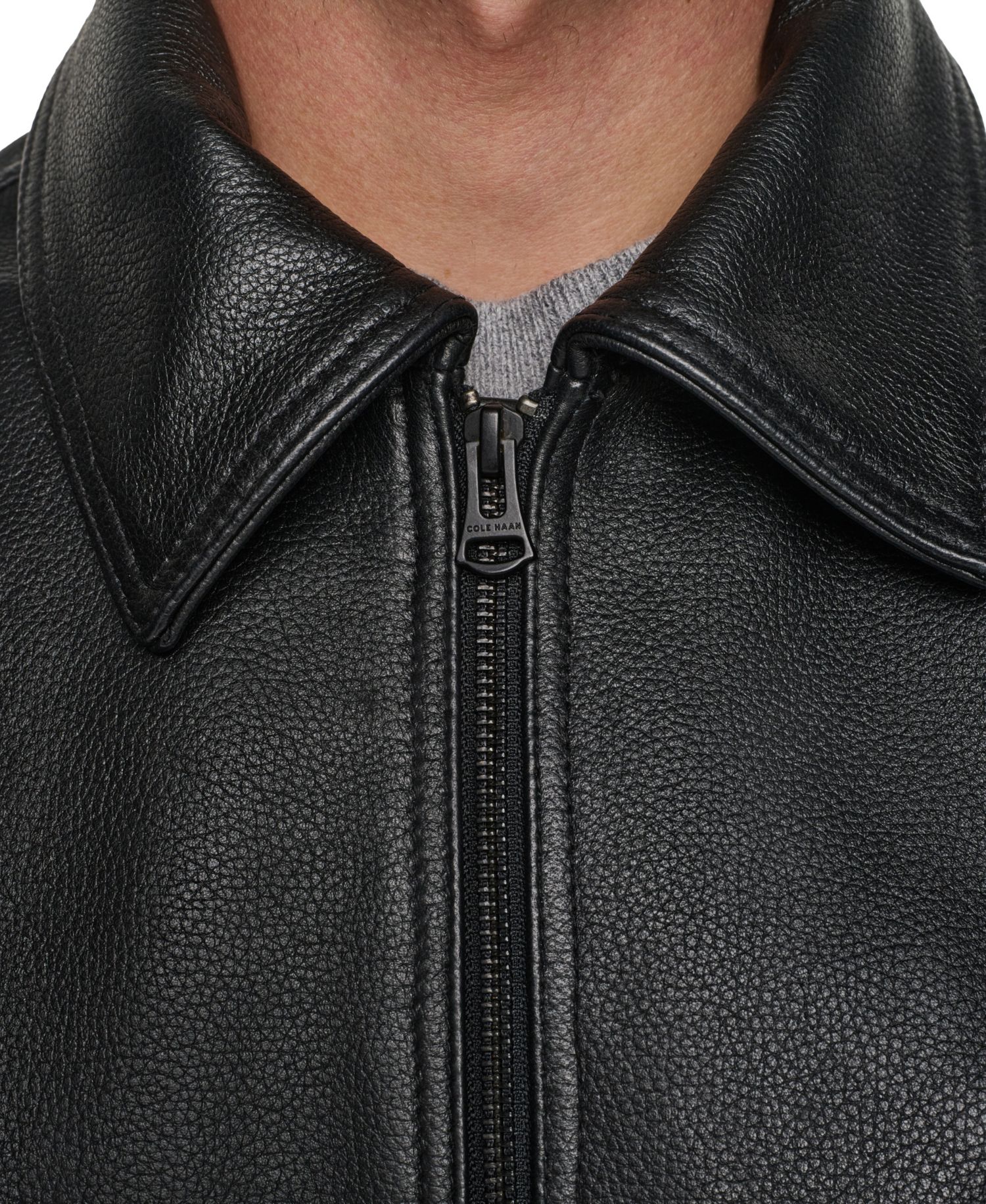 Men's Textured Genuine Leather Bomber Jacket