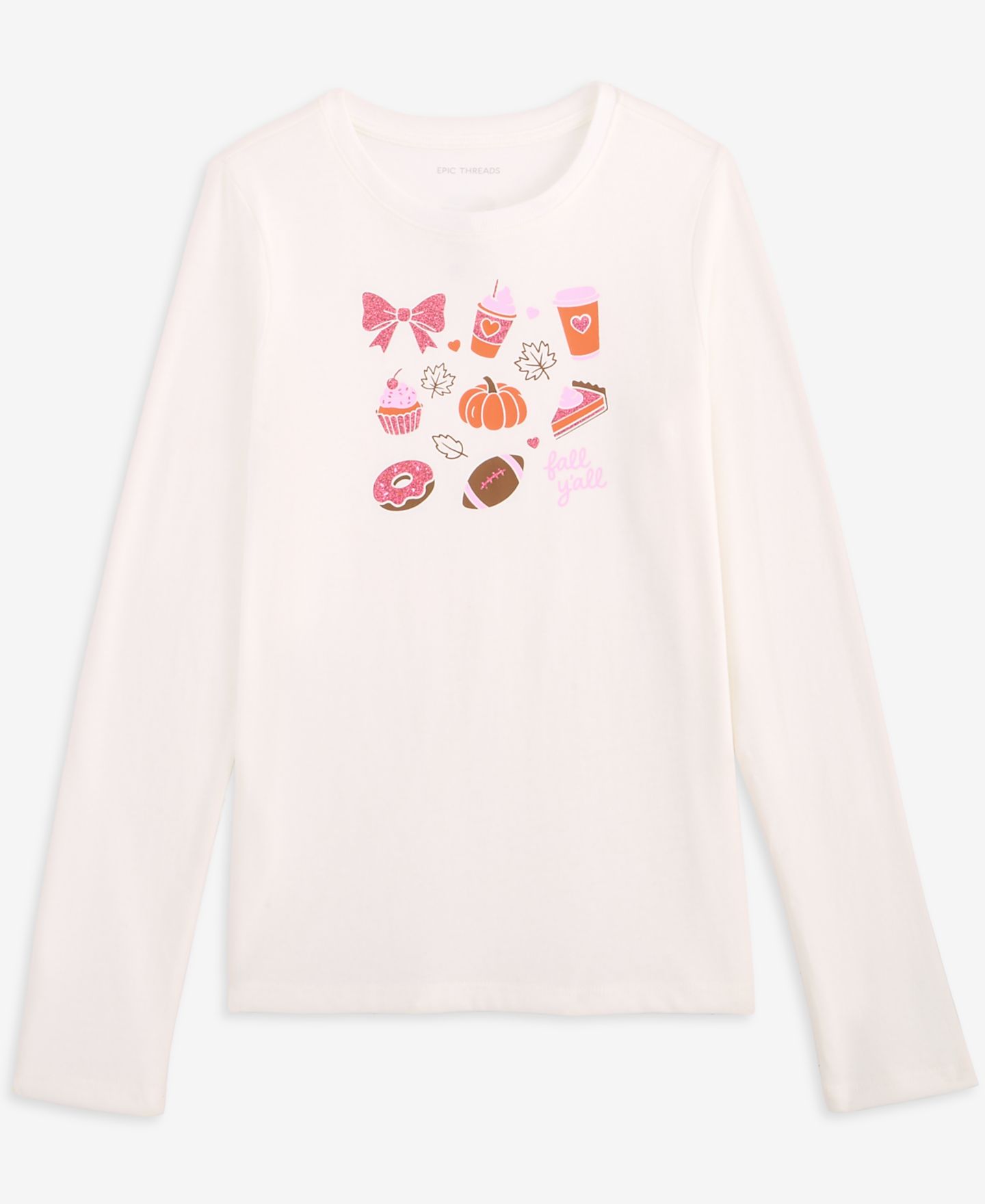 Футболка Epic Threads Long-Sleeve Fall Y'All для девочек, цвет: Angel Whit — фото 1
