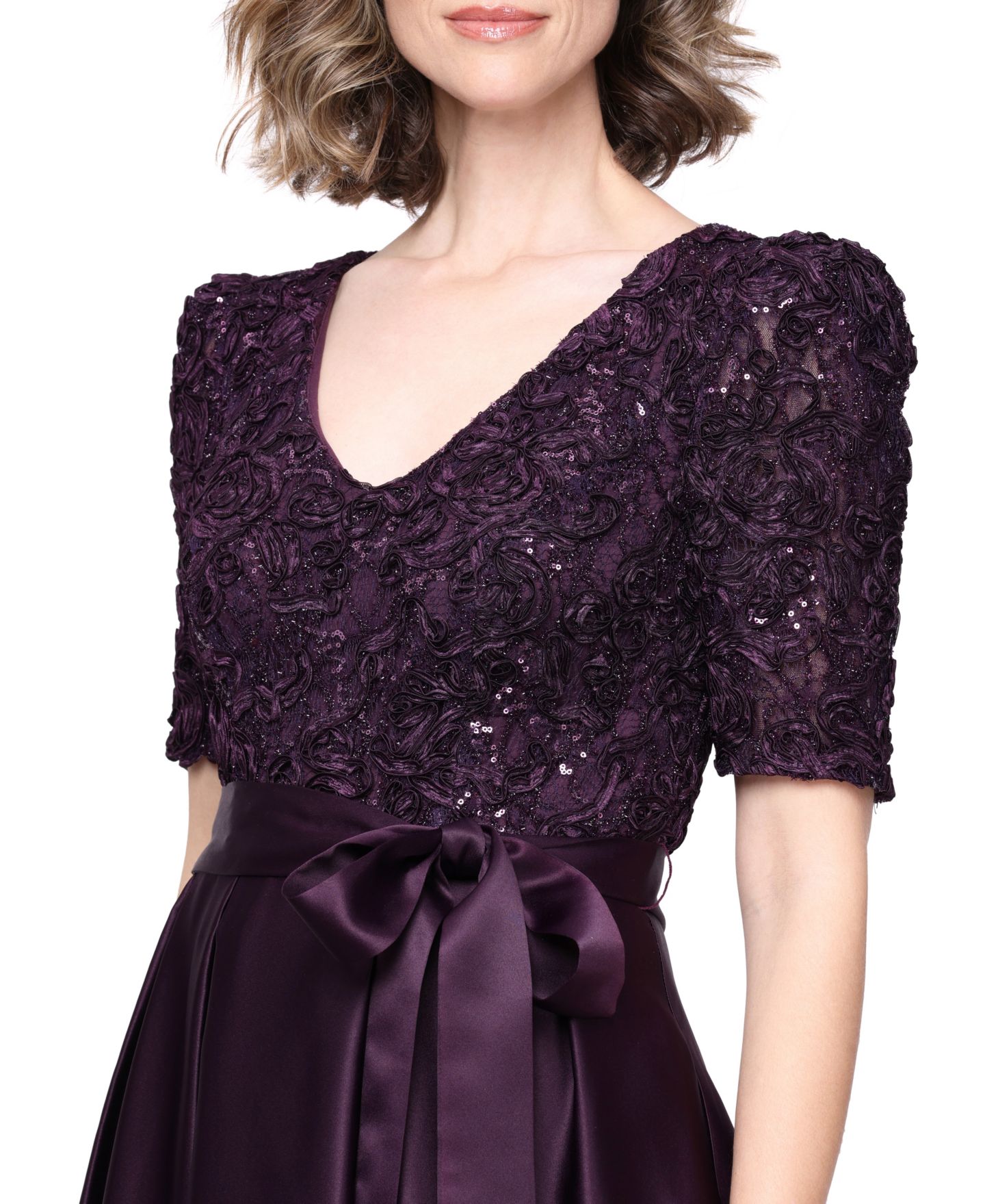 Женское платье Alex Evenings Petite Catherine Long V-Neck Empire Waist, цвет: Глубокий сливовый — фото 2