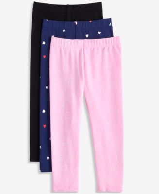 Toddler Girls' 12M-5T Solid and Heart-Print Leggings, 3-Pack