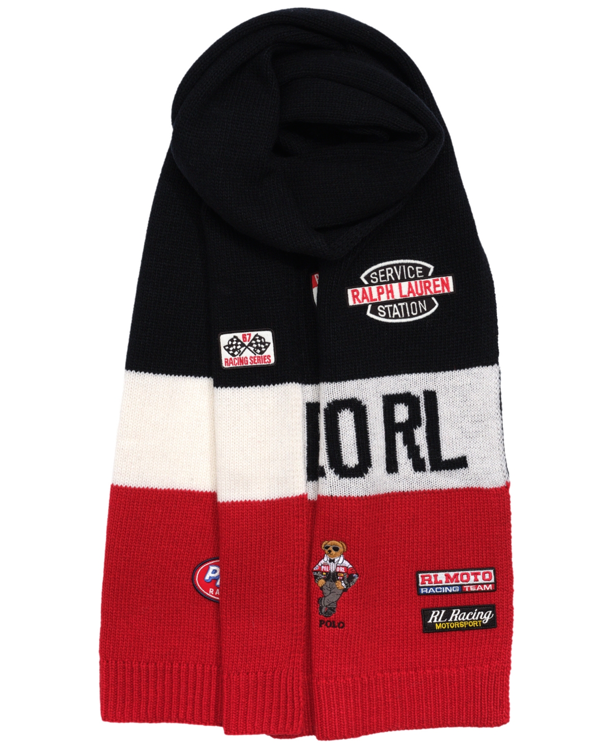 Polo Ralph Lauren Embroidered Motobear Knit Racing Bear Scarf