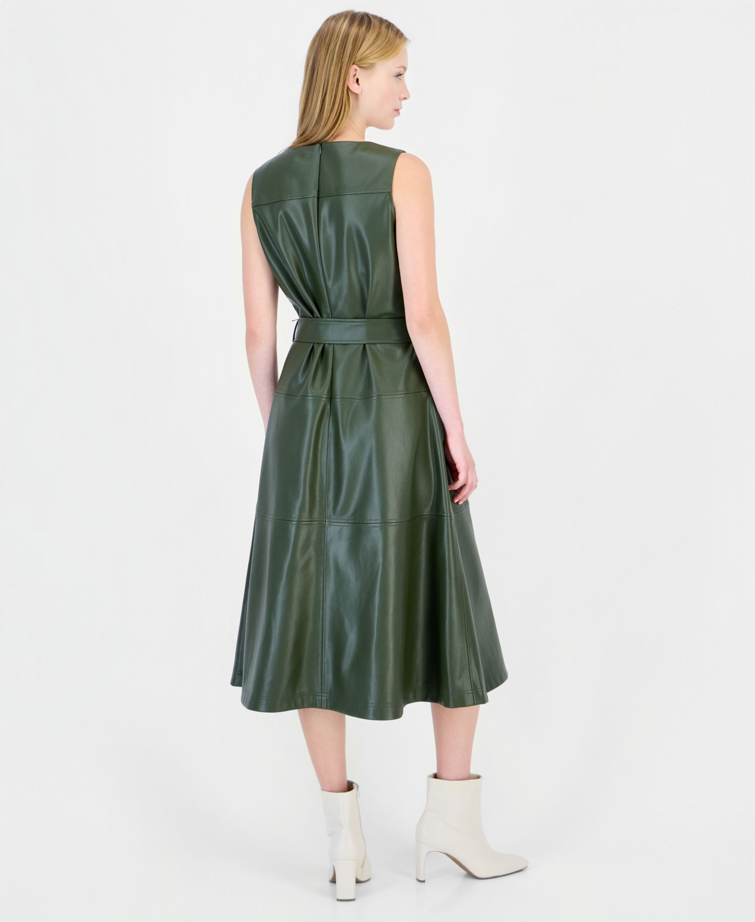Women's Faux Leather Tiered V-Neck Midi Dress