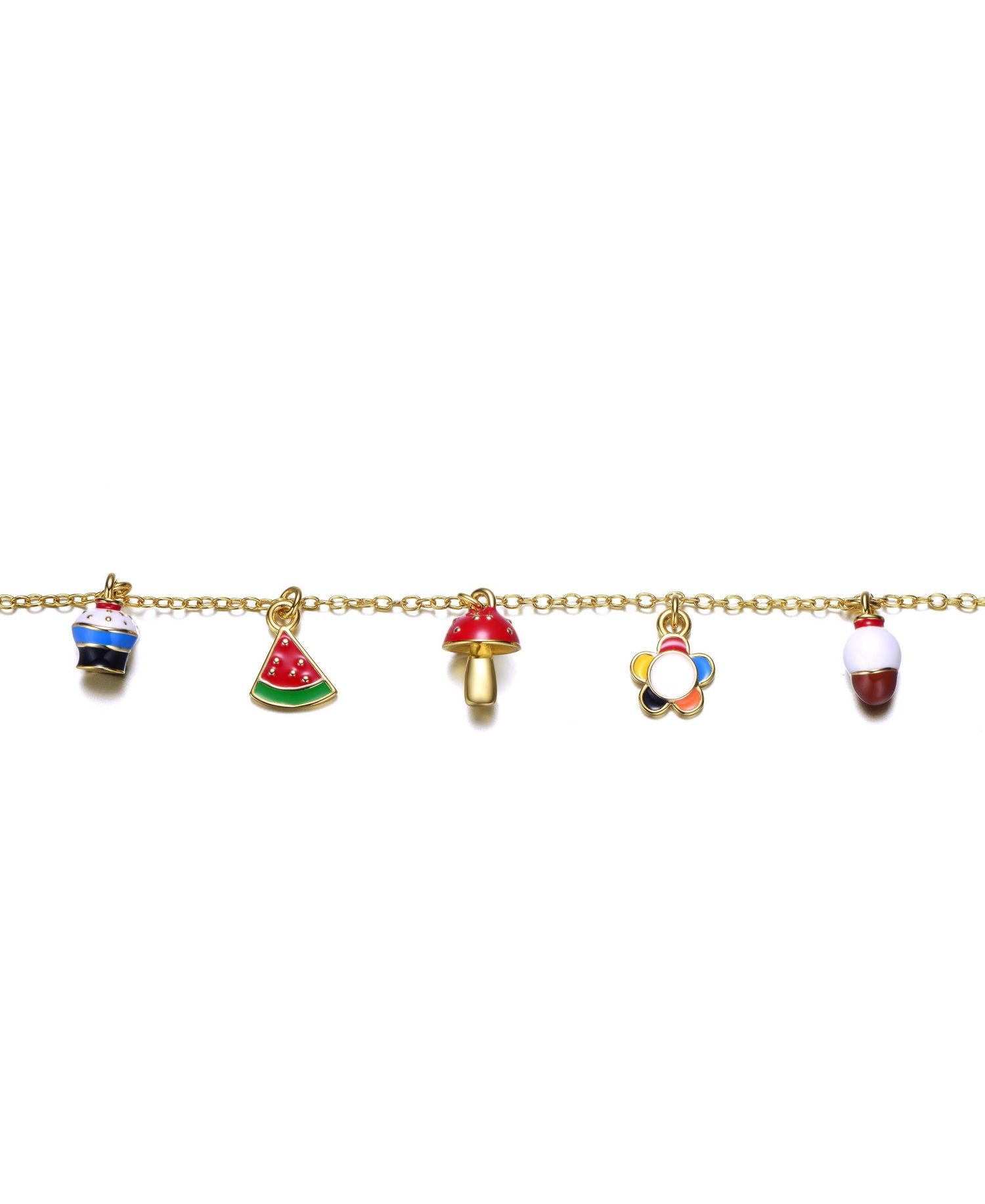 14k Yellow Gold Plated Adjustable Bracelet with Multi-Shaped Charms for Kids