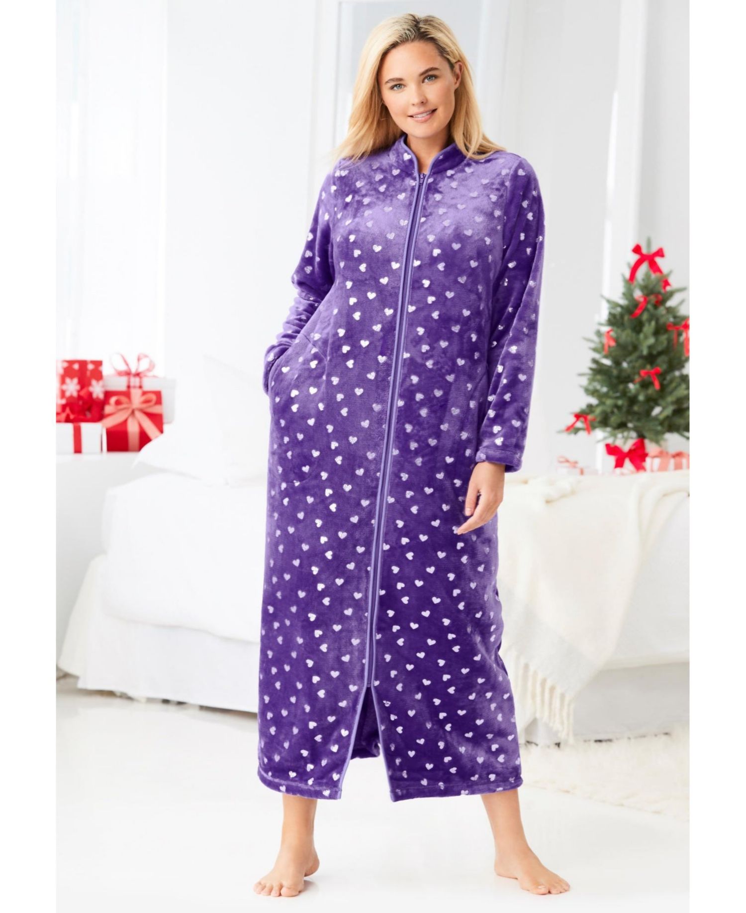 Women's Dreams and Co. Plush Zip-Front Robe