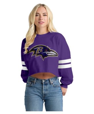 Women's Purple Baltimore Ravens Oversized Cropped Stripe Long Sleeve T-Shirt