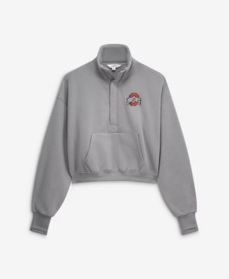 Women's Gray Ohio State Buckeyes Cropped Powerhouse Half-Snap Sweatshirt