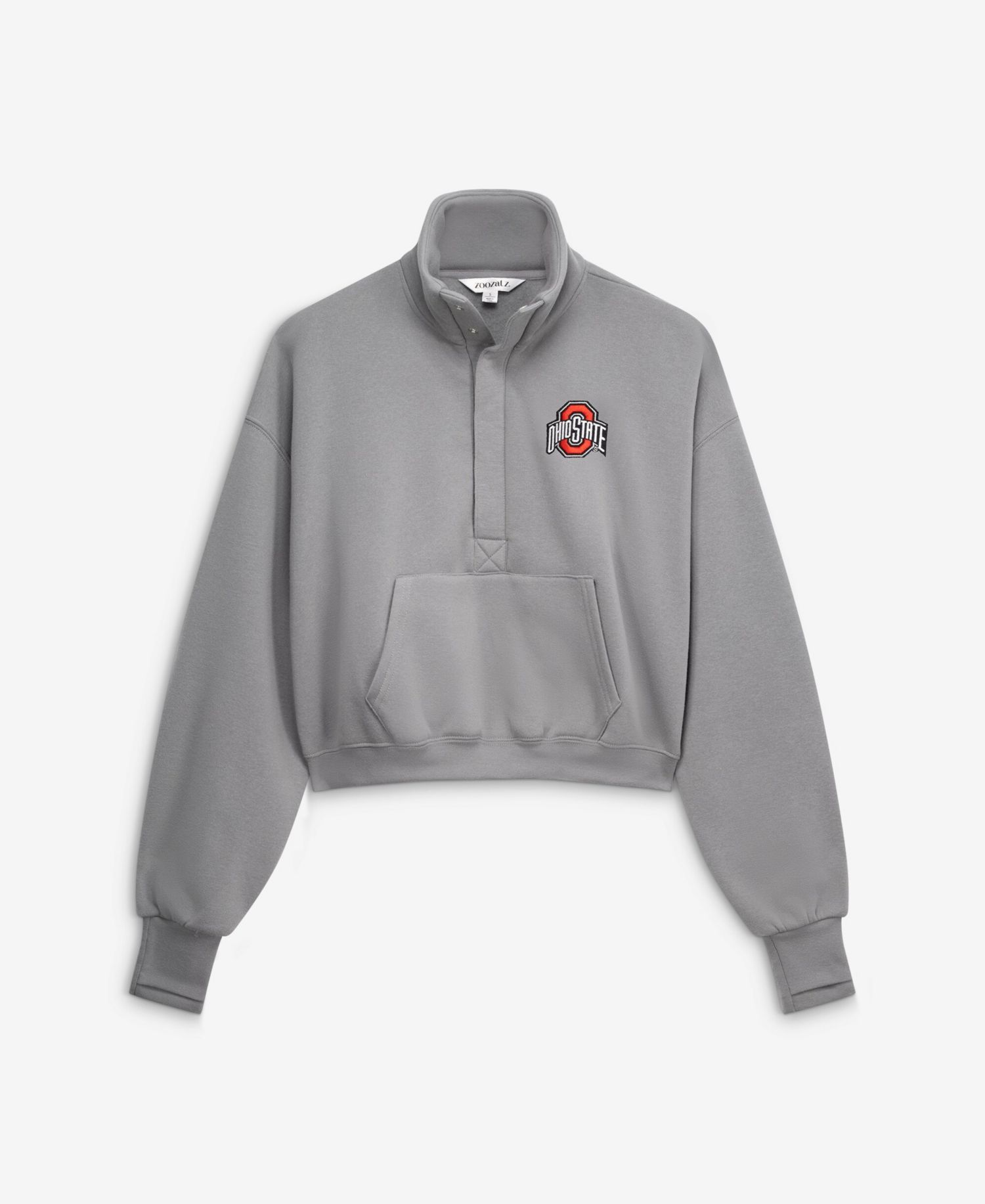 Women's Gray Ohio State Buckeyes Cropped Powerhouse Half-Snap Sweatshirt