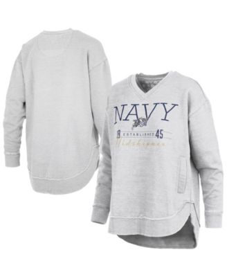 Women's Heather Gray Navy Midshipmen Marcus East Hall Poncho V-Neck Sweatshirt