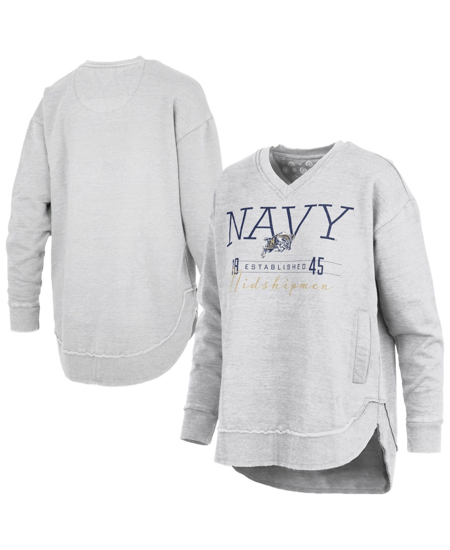 Women's Heather Gray Navy Midshipmen Marcus East Hall Poncho V-Neck Sweatshirt