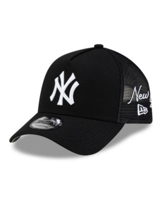 Men's Black New York Yankees Side Script 9FORTY A-Frame Trucker Adjustable Hat