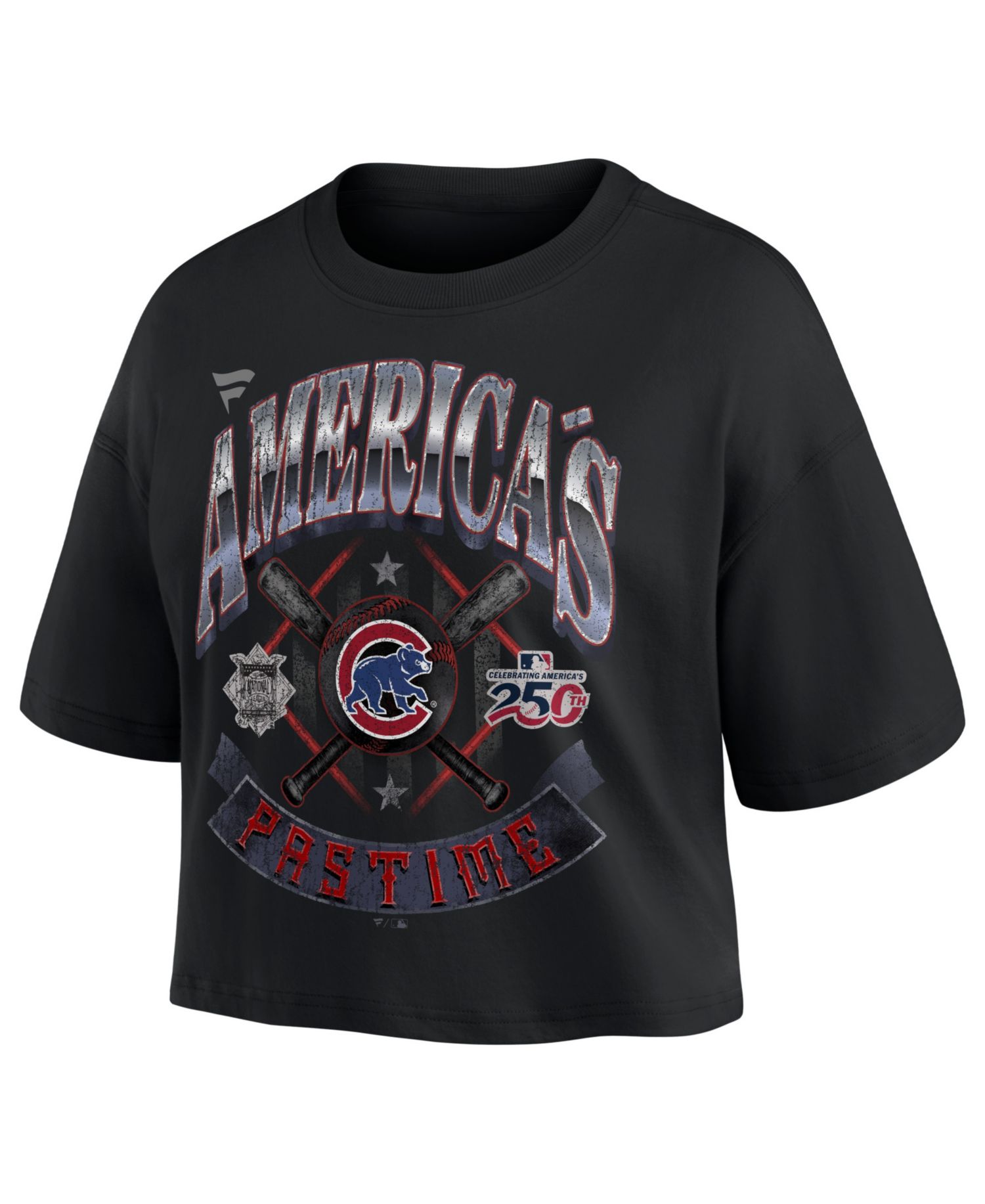 Women's Black Chicago Cubs Americana Crop T-Shirt
